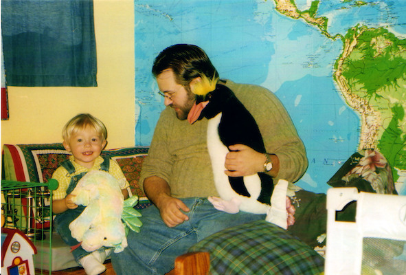 Tim and Juj with stuffed toys (03-26-2005)