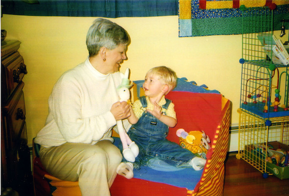 Grandma, Tim and his Easter bunny (03-26-2005)
