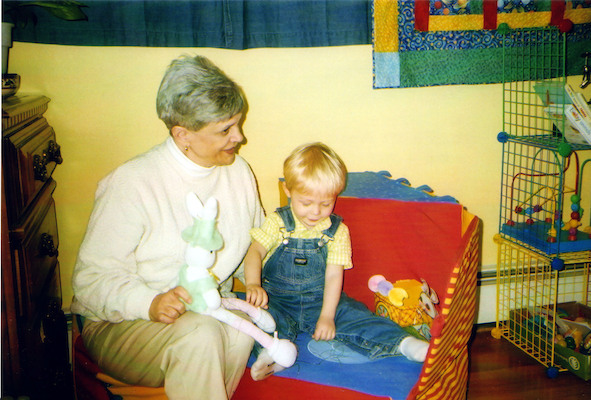 Grandma, Tim and his Easter bunny (03-26-2005)