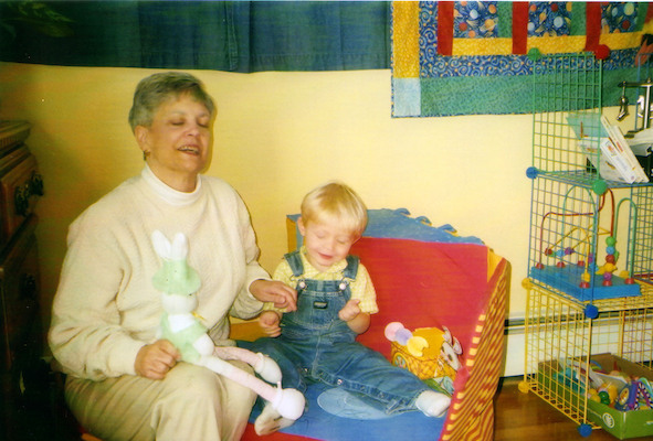 Grandma, Tim and his Easter bunny (03-26-2005)