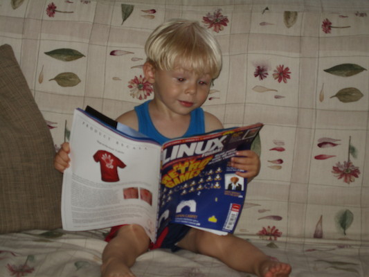 Tim reading Linux magazine (unprompted) (06-30-2005 19:52)
