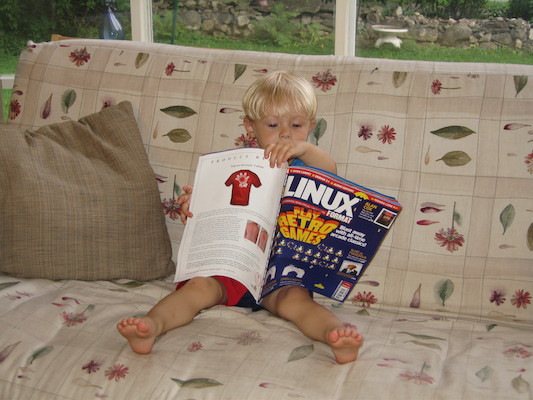 Tim reading Linux magazine (unprompted) (06-30-2005 19:53)