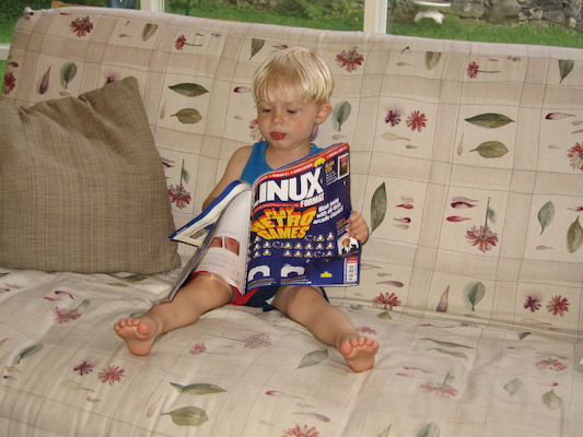 Tim reading Linux magazine (unprompted) (06-30-2005 19:53)