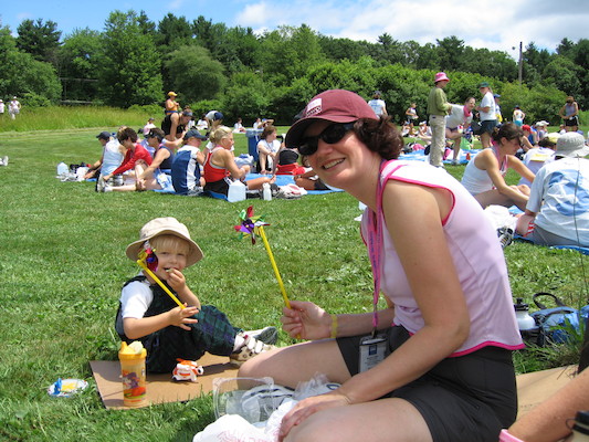 Tim and Barb playing with pinwheels at the Breast Cancer Walk (07-09-2005 12:44)