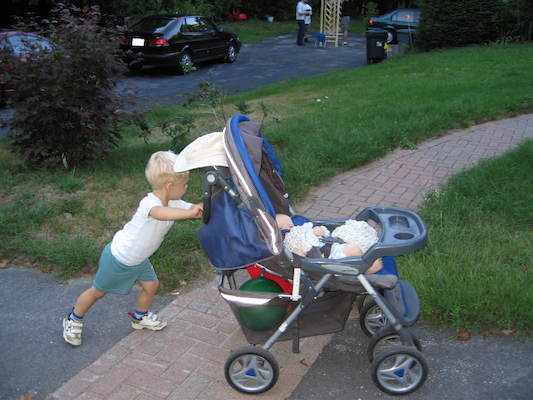 Tim taking Cole for a walk (09-03-2005 19:15)